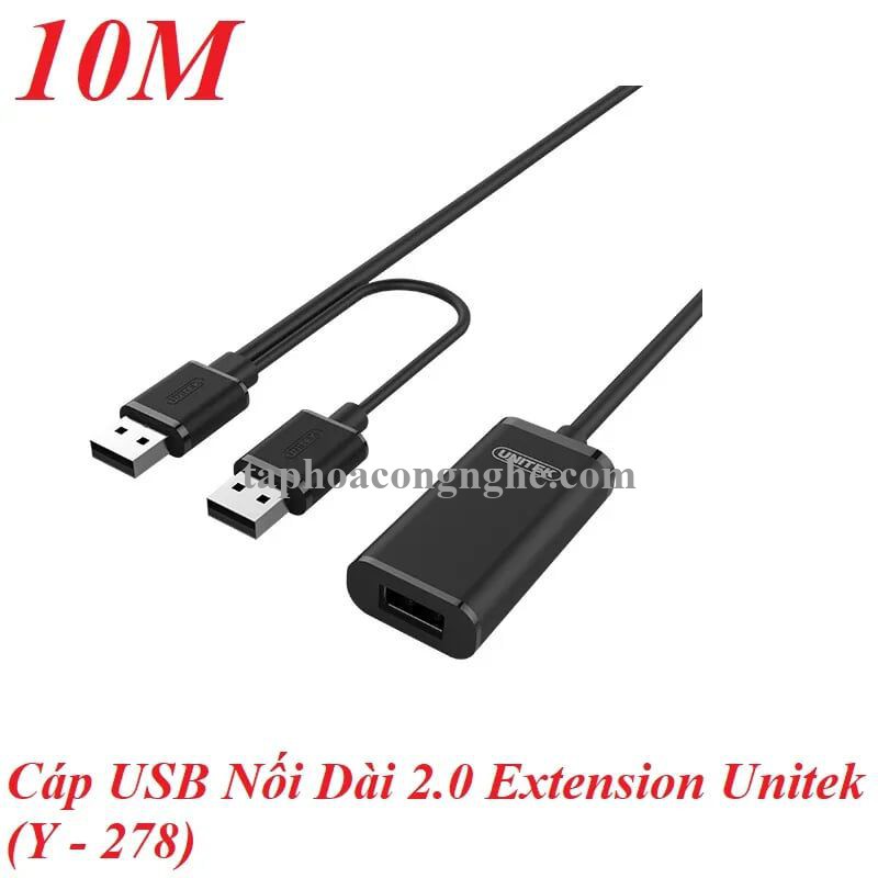 Unitek 98368 Y-278 2.0 10M Màu Đen Cáp Usb Nối Dài Extension có IC khuếch đại 30098368